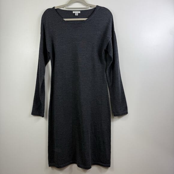 Garnet Hill Gray 100% Merino Wool Sweater Dress Medium Long Sleeve Neutral - Picture 12 of 12